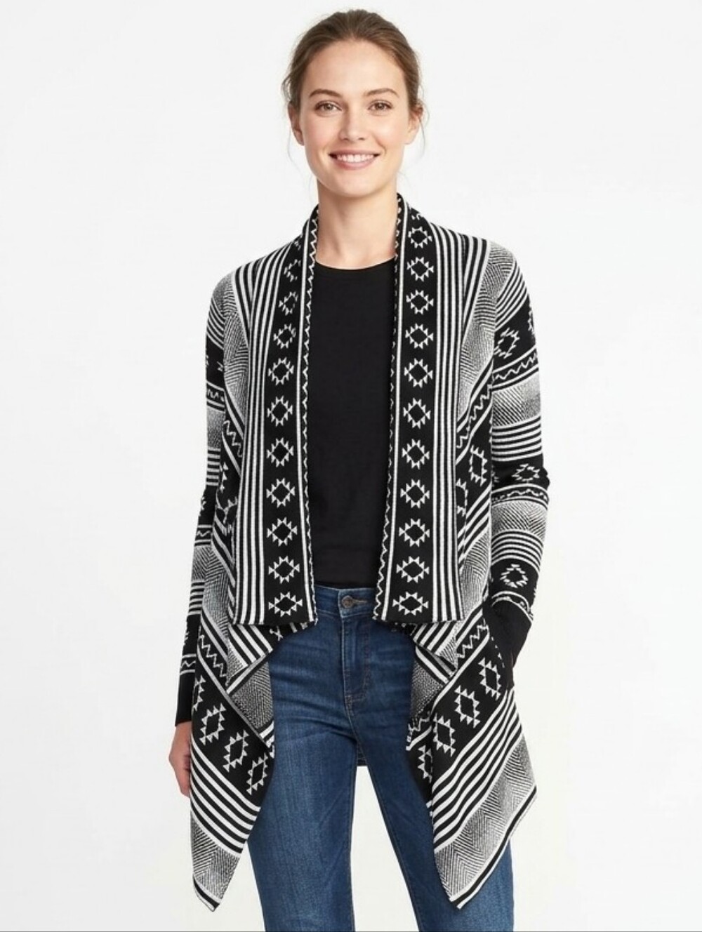 Banana USA Aztec Geometric Open Front Waterfall Cardigan Sweater Size Small S 80